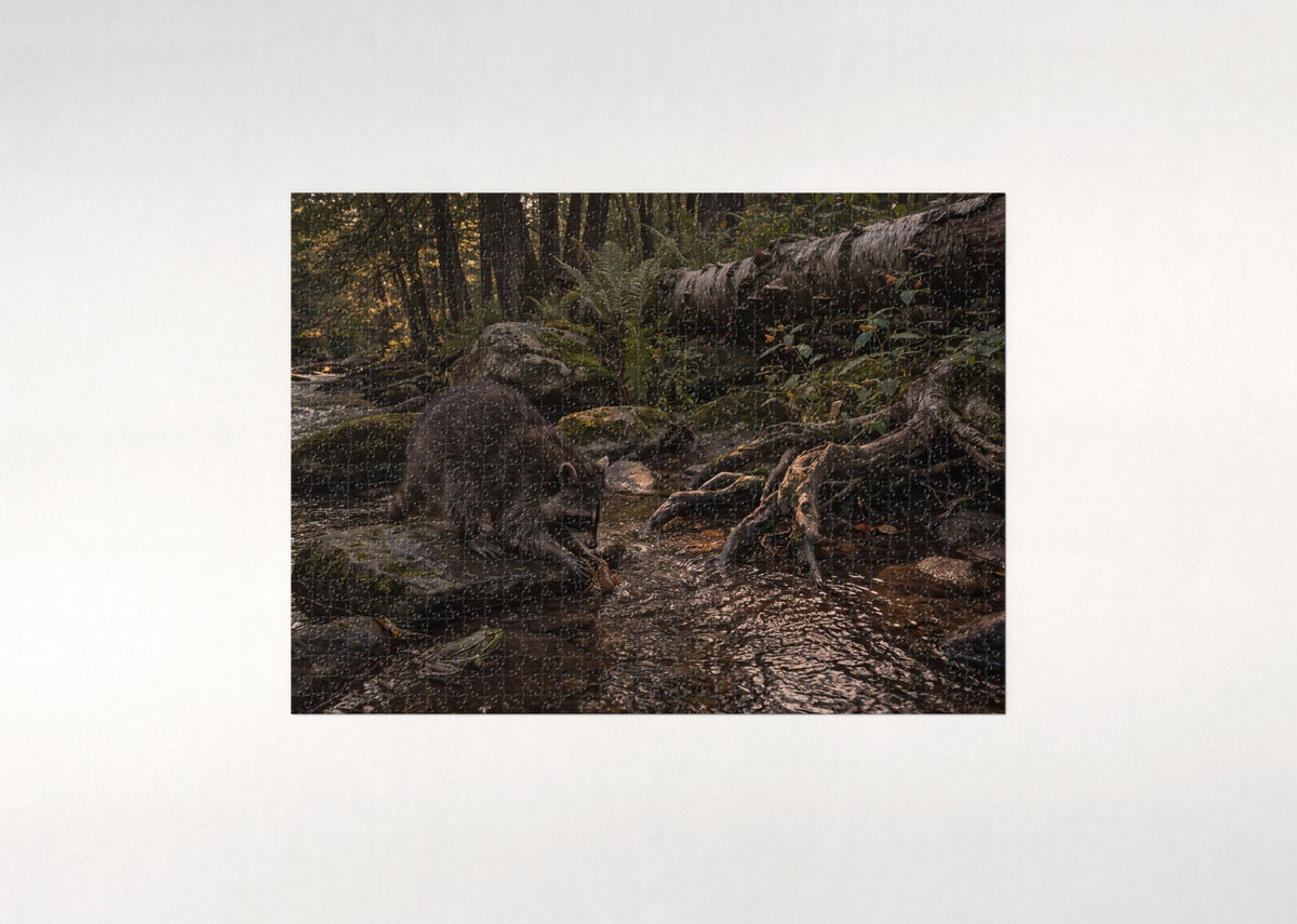 Raccoon Washing Food at the Stream jigsaw puzzle - flat puzzle