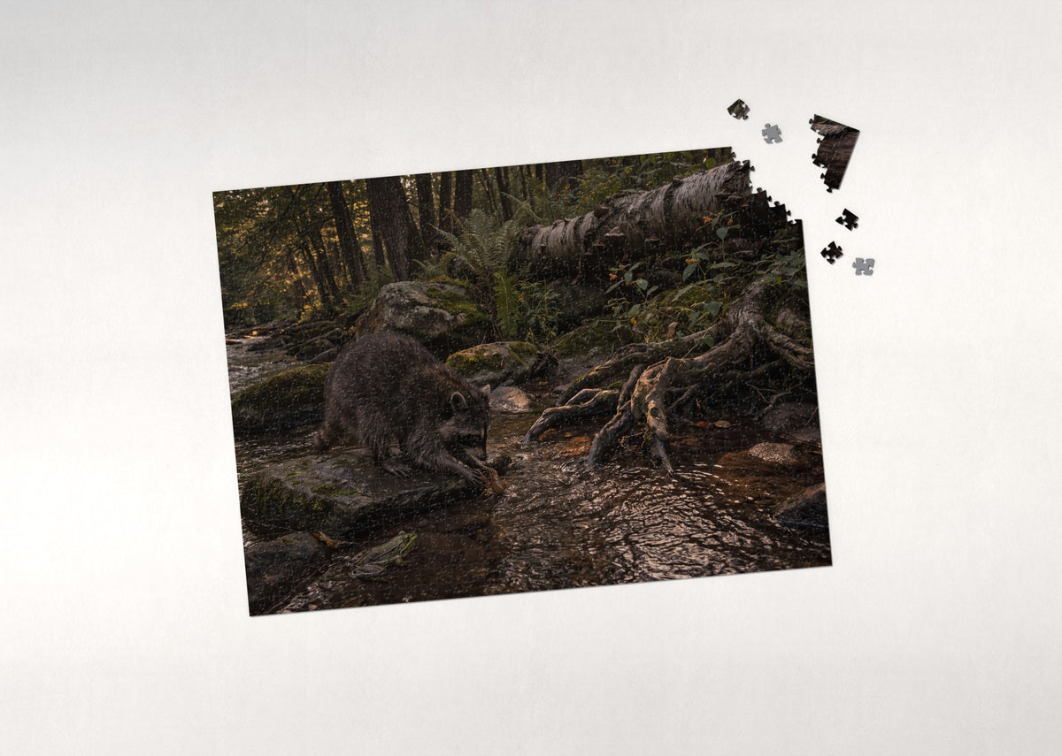 Raccoon Washing Food at the Stream jigsaw puzzle - puzzle with loose pieces
