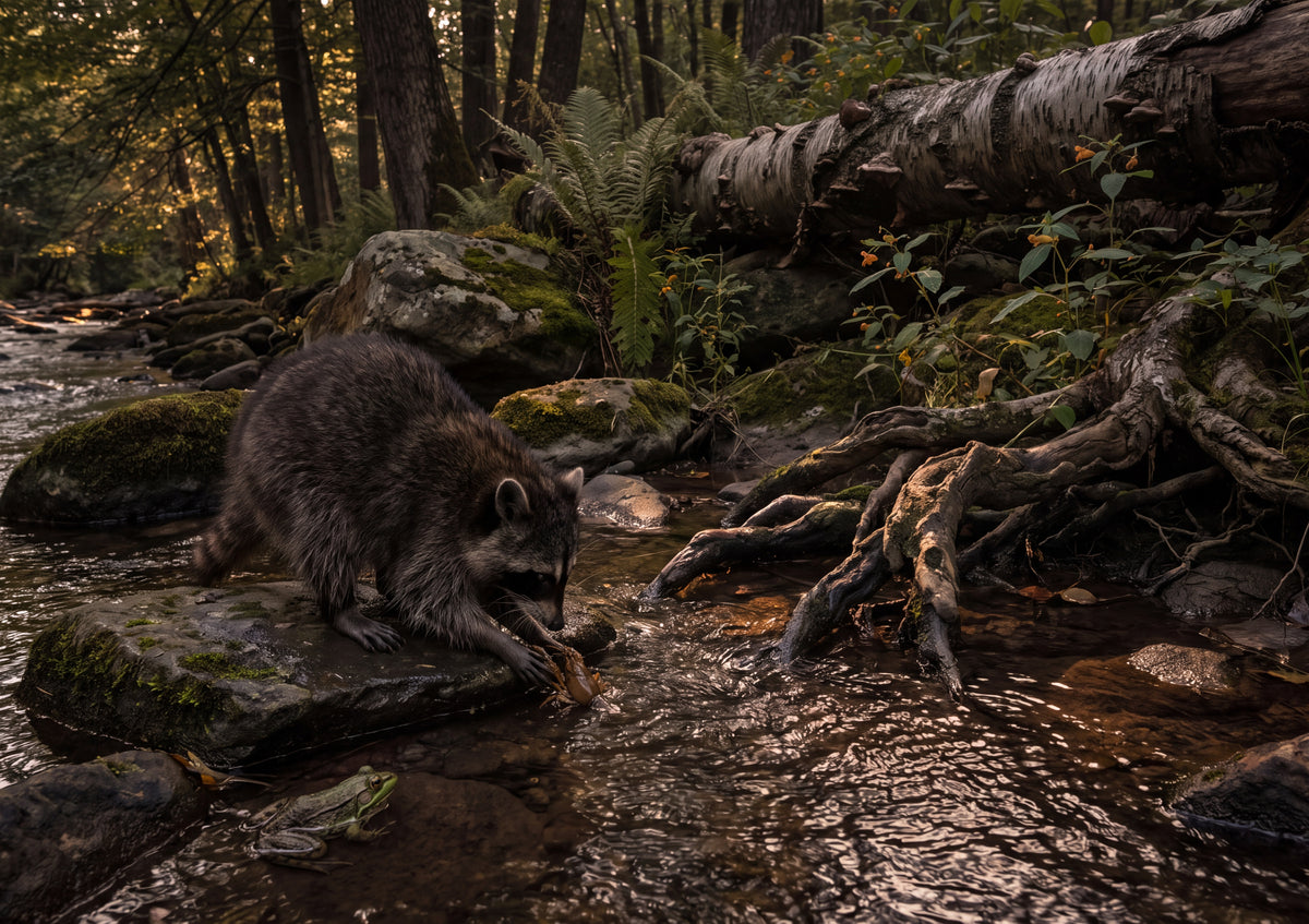 Raccoon Washing Food at the Stream jigsaw puzzle