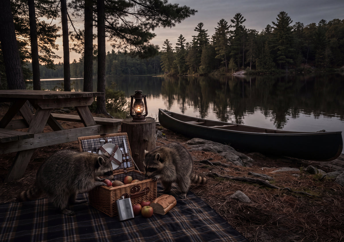 Raccoons Raiding the Picnic Basket jigsaw puzzle