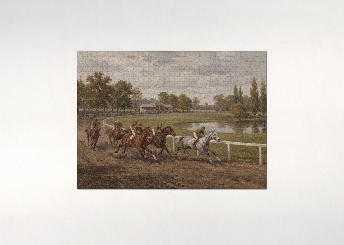 Racehorses in the Final Turn jigsaw puzzle - gift box