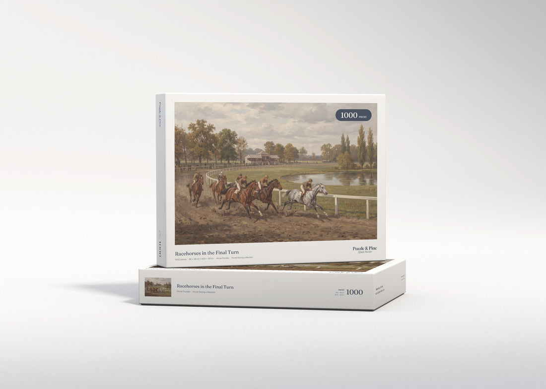 Racehorses in the Final Turn jigsaw puzzle - gift box