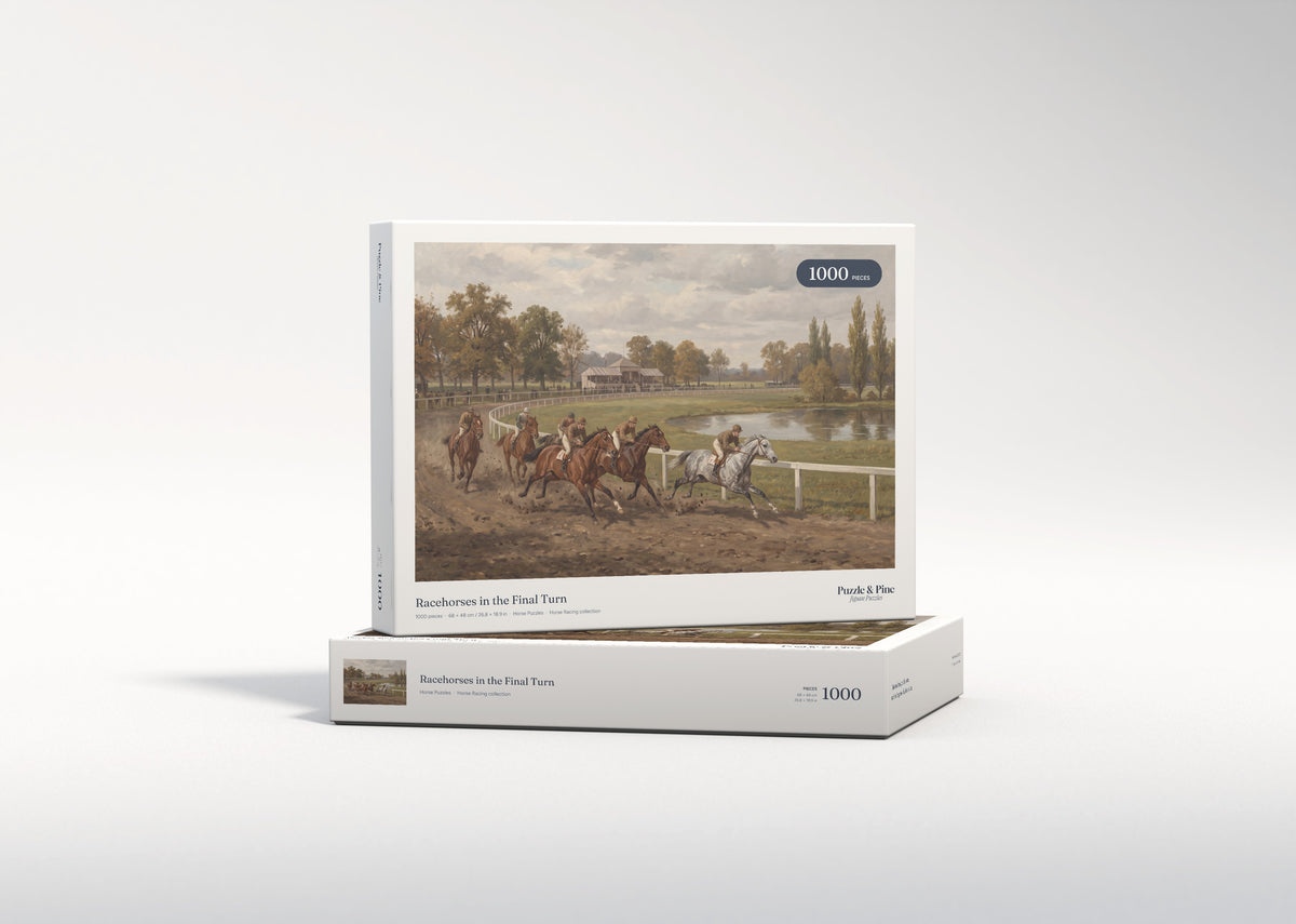 Racehorses in the Final Turn jigsaw puzzle - gift box