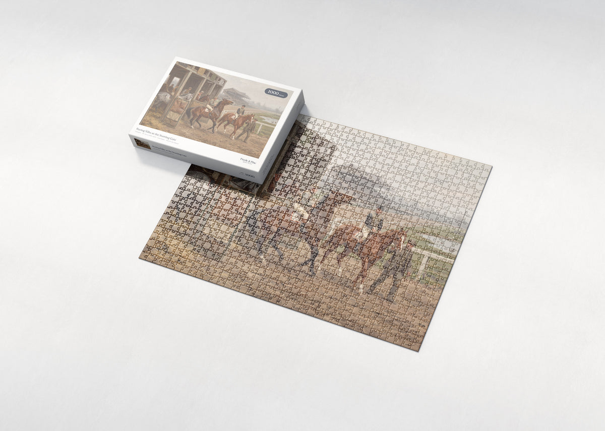 Racing Silks at the Starting Gate jigsaw puzzle - box and puzzle