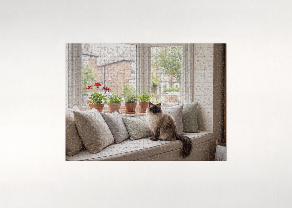 Ragdoll Cat At the Sunlit Bay Window jigsaw puzzle - flat puzzle