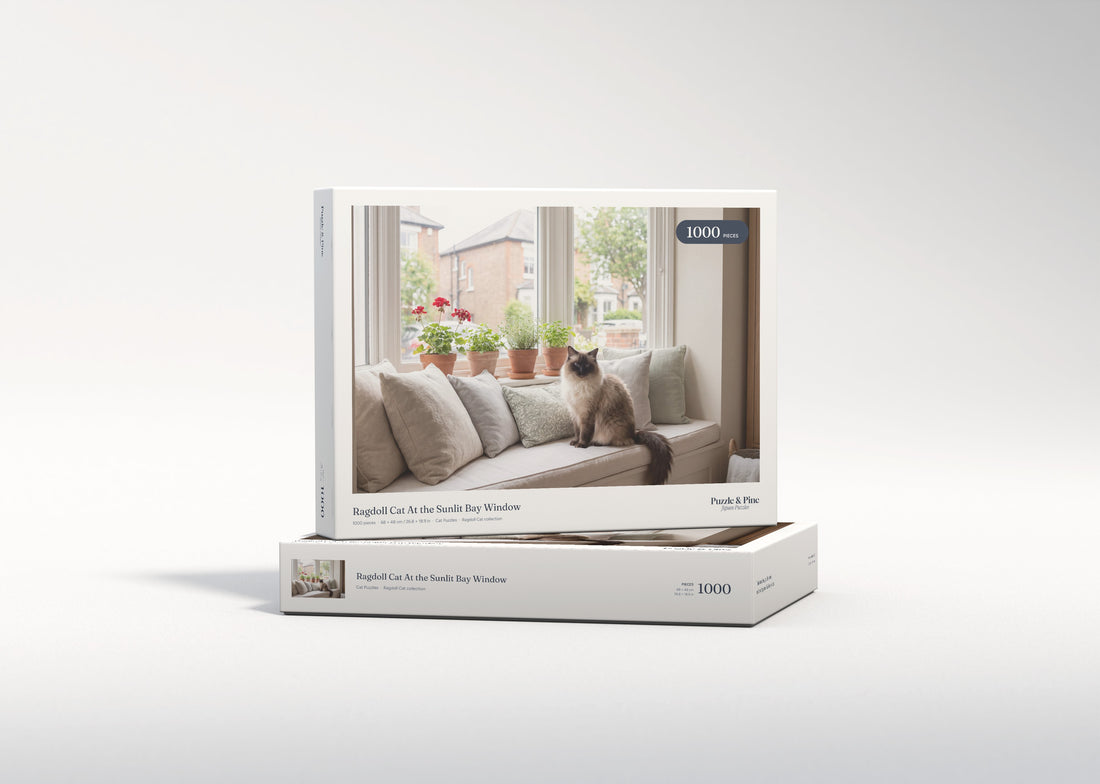 Ragdoll Cat At the Sunlit Bay Window jigsaw puzzle - gift box