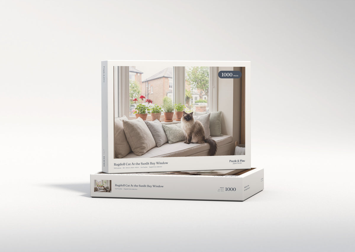 Ragdoll Cat At the Sunlit Bay Window jigsaw puzzle - gift box