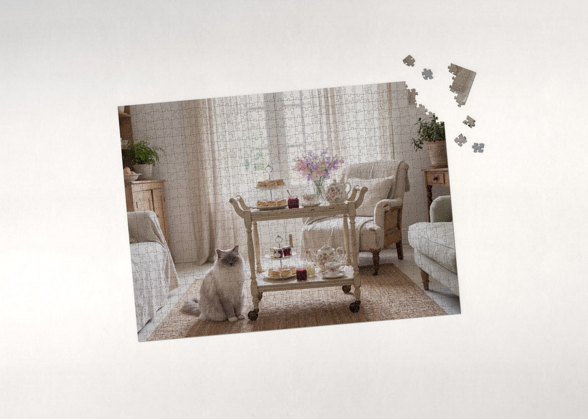 Ragdoll Cat By the Cream Tea Trolley jigsaw puzzle - puzzle with loose pieces