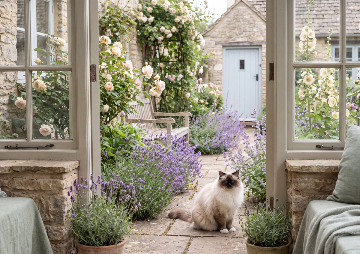 Ragdoll Cat In the Lavender Cottage Garden jigsaw puzzle