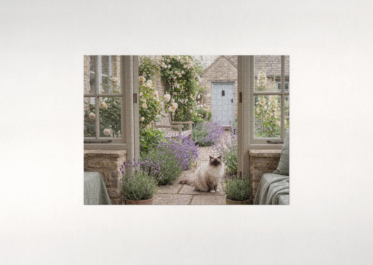 Ragdoll Cat In the Lavender Cottage Garden jigsaw puzzle - flat puzzle