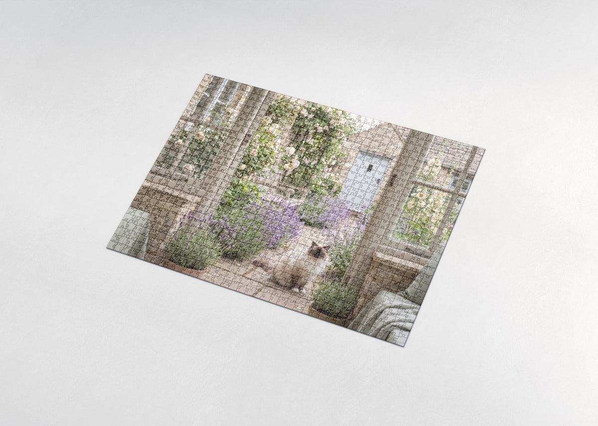 Ragdoll Cat In the Lavender Cottage Garden jigsaw puzzle - assembled puzzle