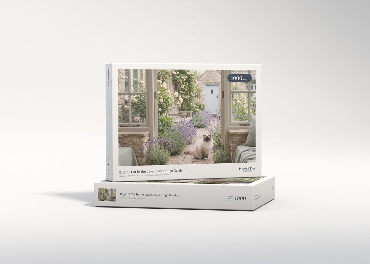 Ragdoll Cat In the Lavender Cottage Garden jigsaw puzzle - gift box
