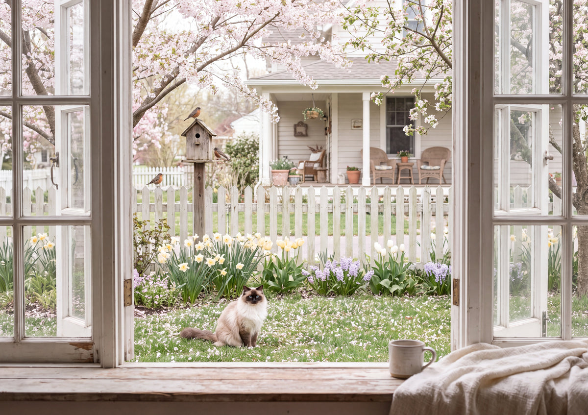 Ragdoll Cat In the Spring Blossom Yard jigsaw puzzle