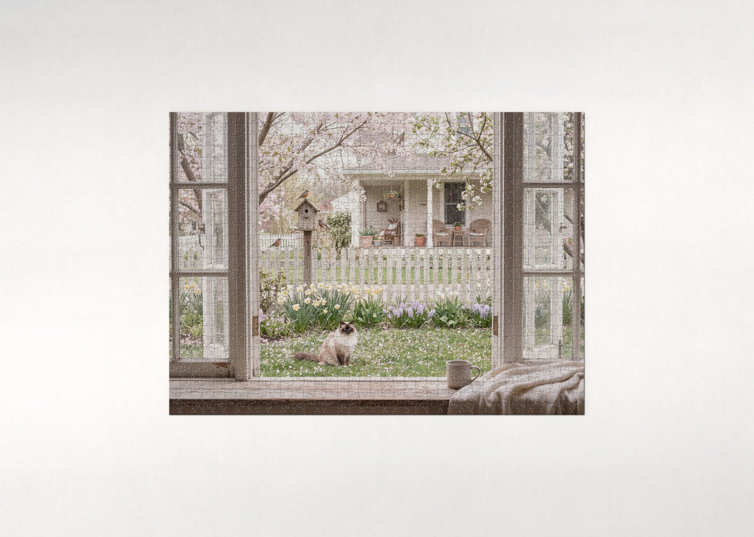 Ragdoll Cat In the Spring Blossom Yard jigsaw puzzle - gift box