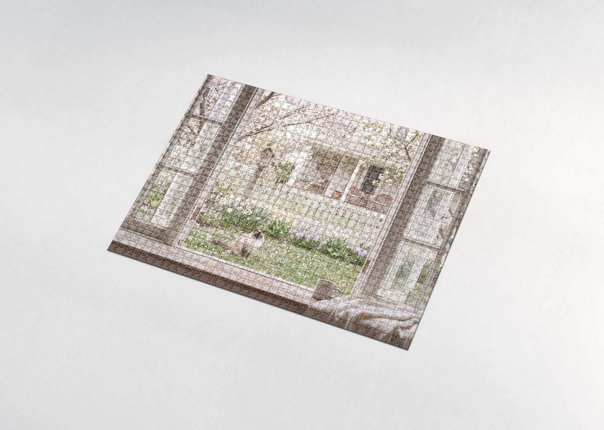 Ragdoll Cat In the Spring Blossom Yard jigsaw puzzle - assembled puzzle