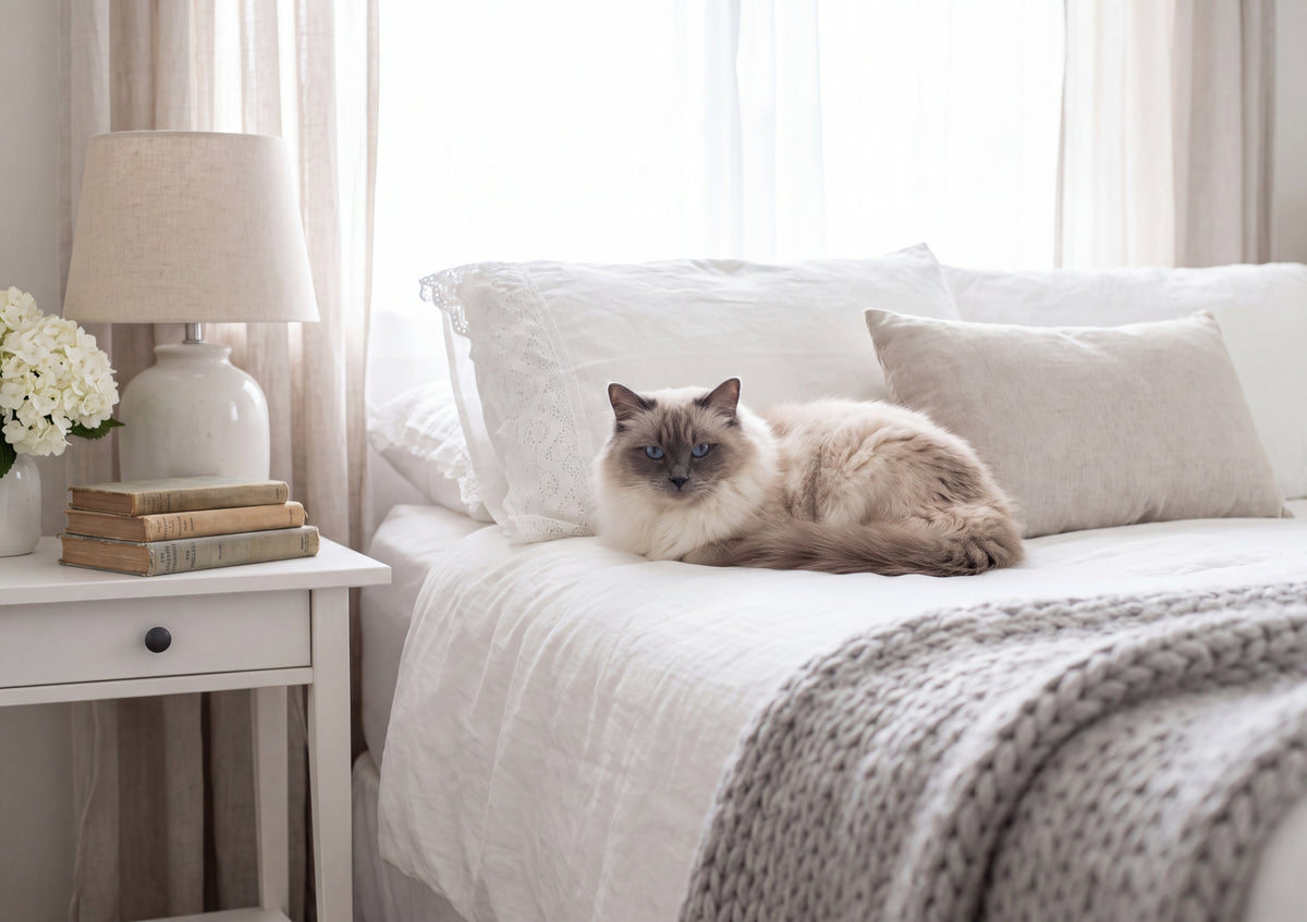 Ragdoll Cat In the White Linen Bedroom jigsaw puzzle