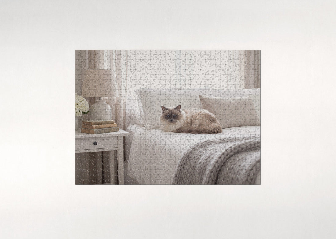 Ragdoll Cat In the White Linen Bedroom jigsaw puzzle - gift box