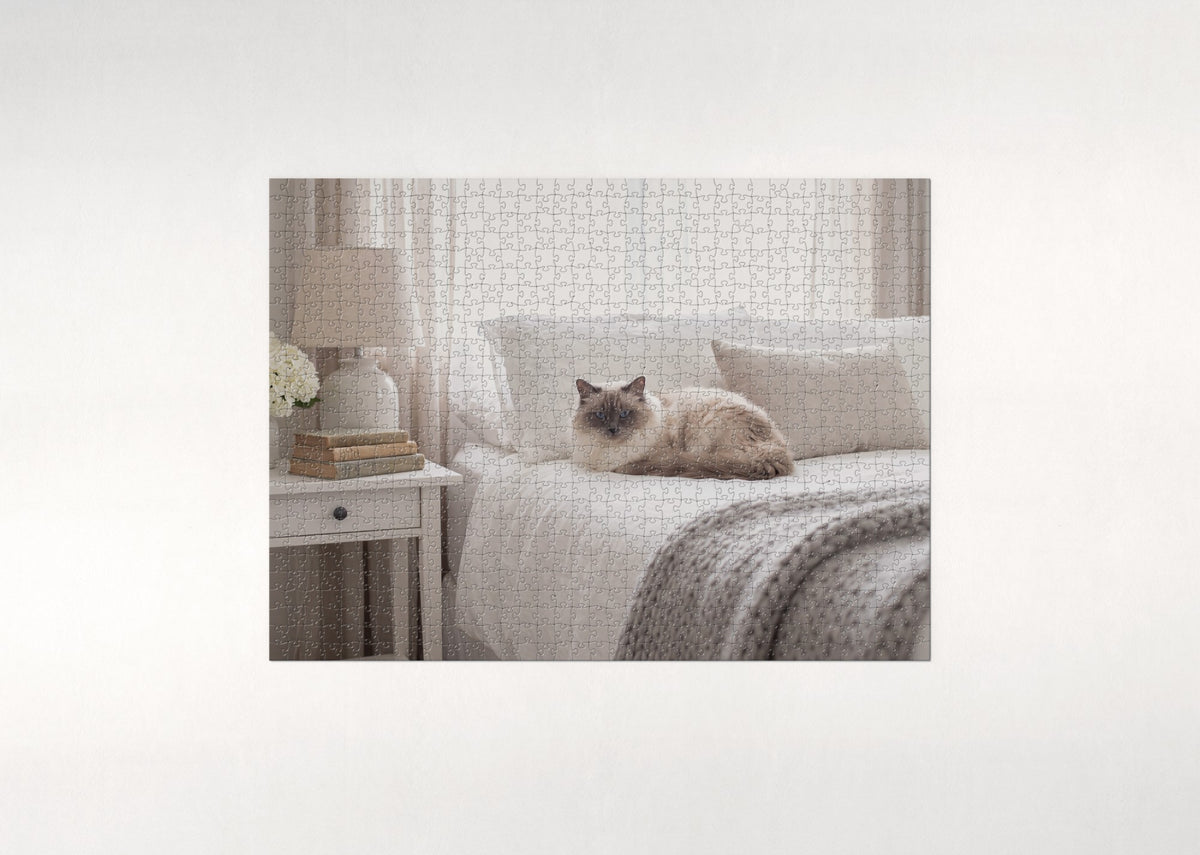 Ragdoll Cat In the White Linen Bedroom jigsaw puzzle - flat puzzle