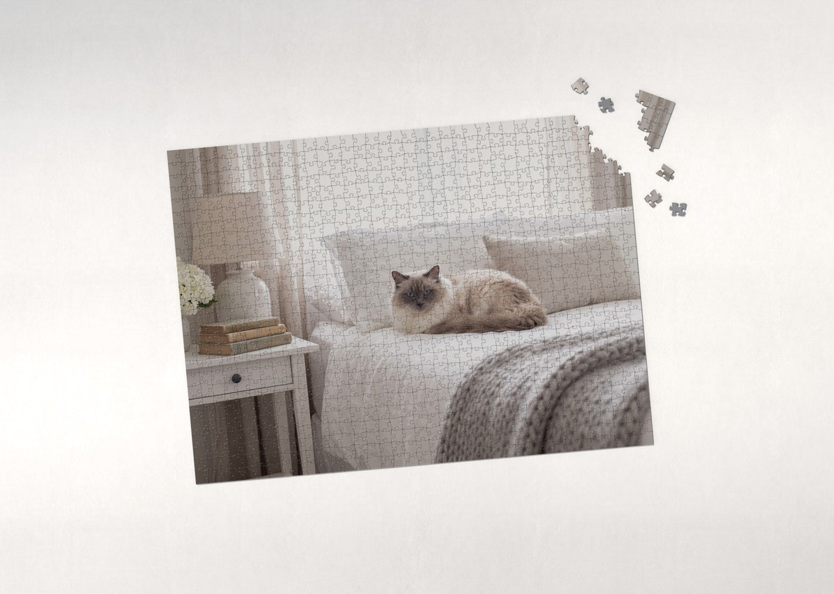 Ragdoll Cat In the White Linen Bedroom jigsaw puzzle - puzzle with loose pieces