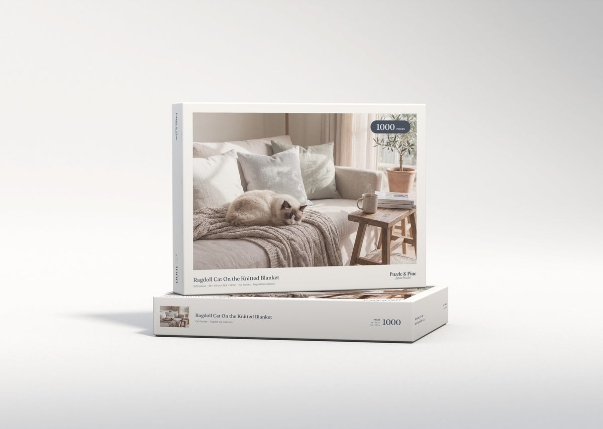 Ragdoll Cat On the Knitted Blanket jigsaw puzzle - gift box