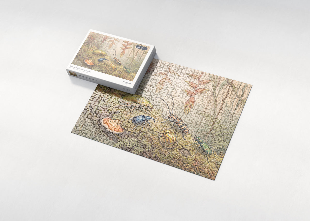 Rainbow Beetles of the Rainforest jigsaw puzzle - box and puzzle