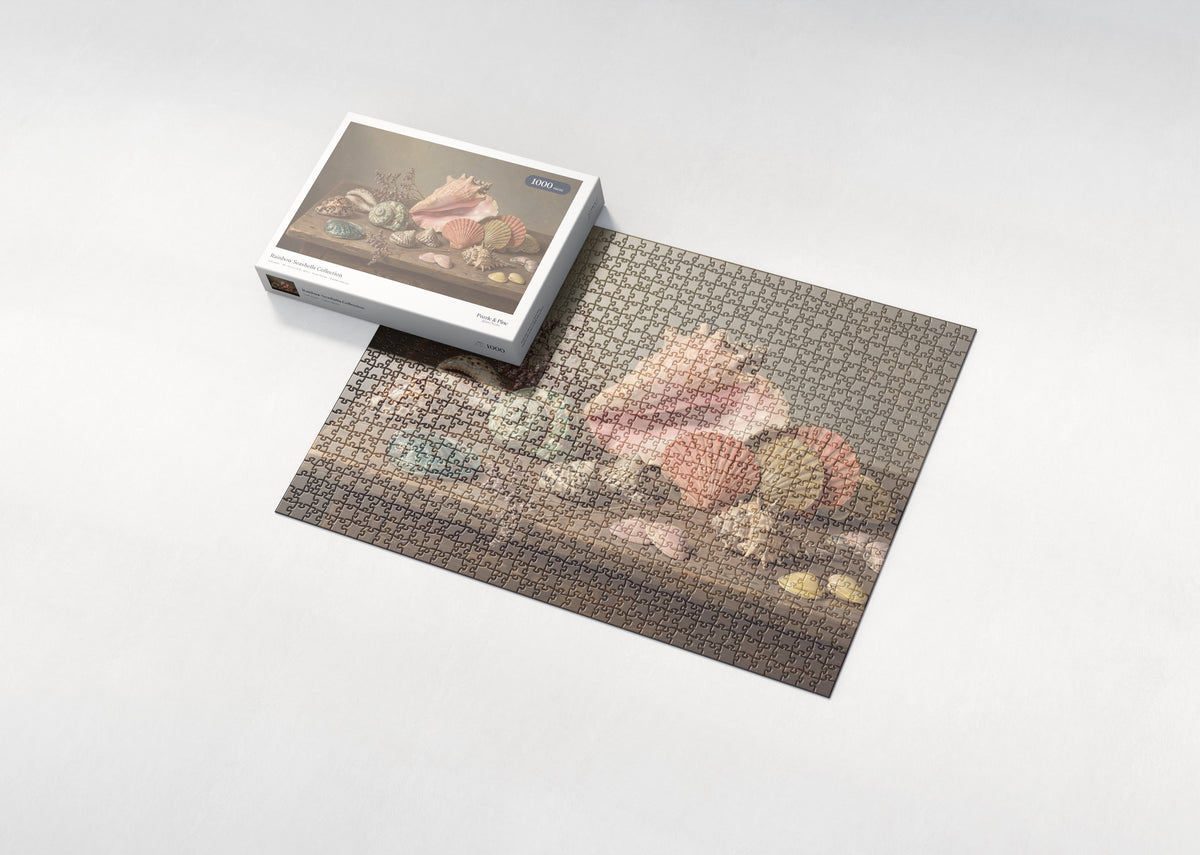 Rainbow Seashells Collection jigsaw puzzle - box and puzzle
