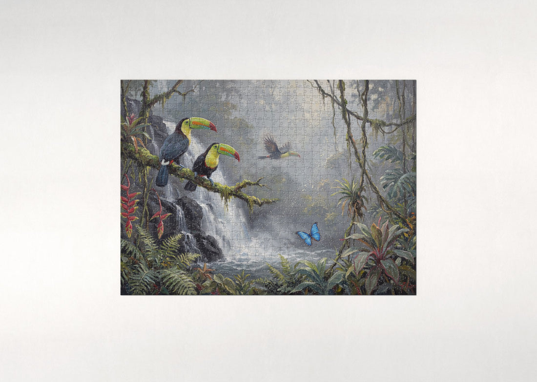 Rainforest Waterfall with Toucans jigsaw puzzle - gift box