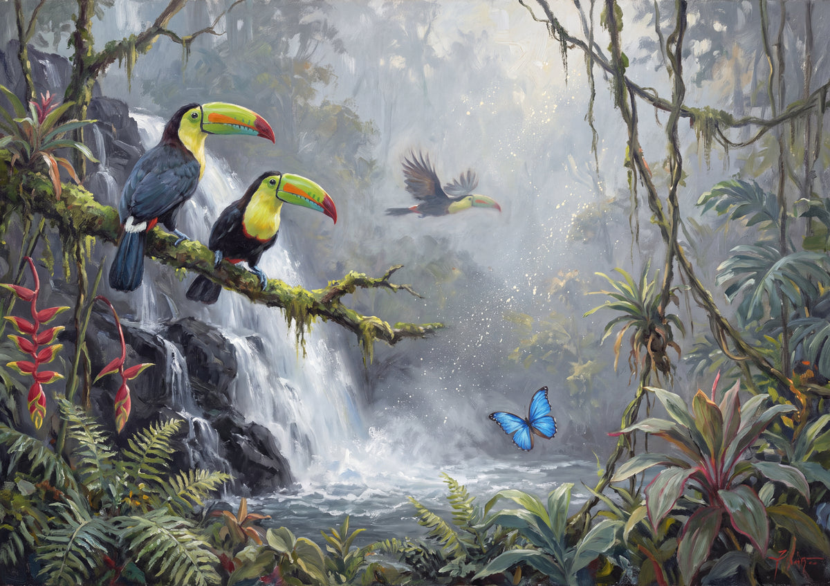 Rainforest Waterfall with Toucans jigsaw puzzle