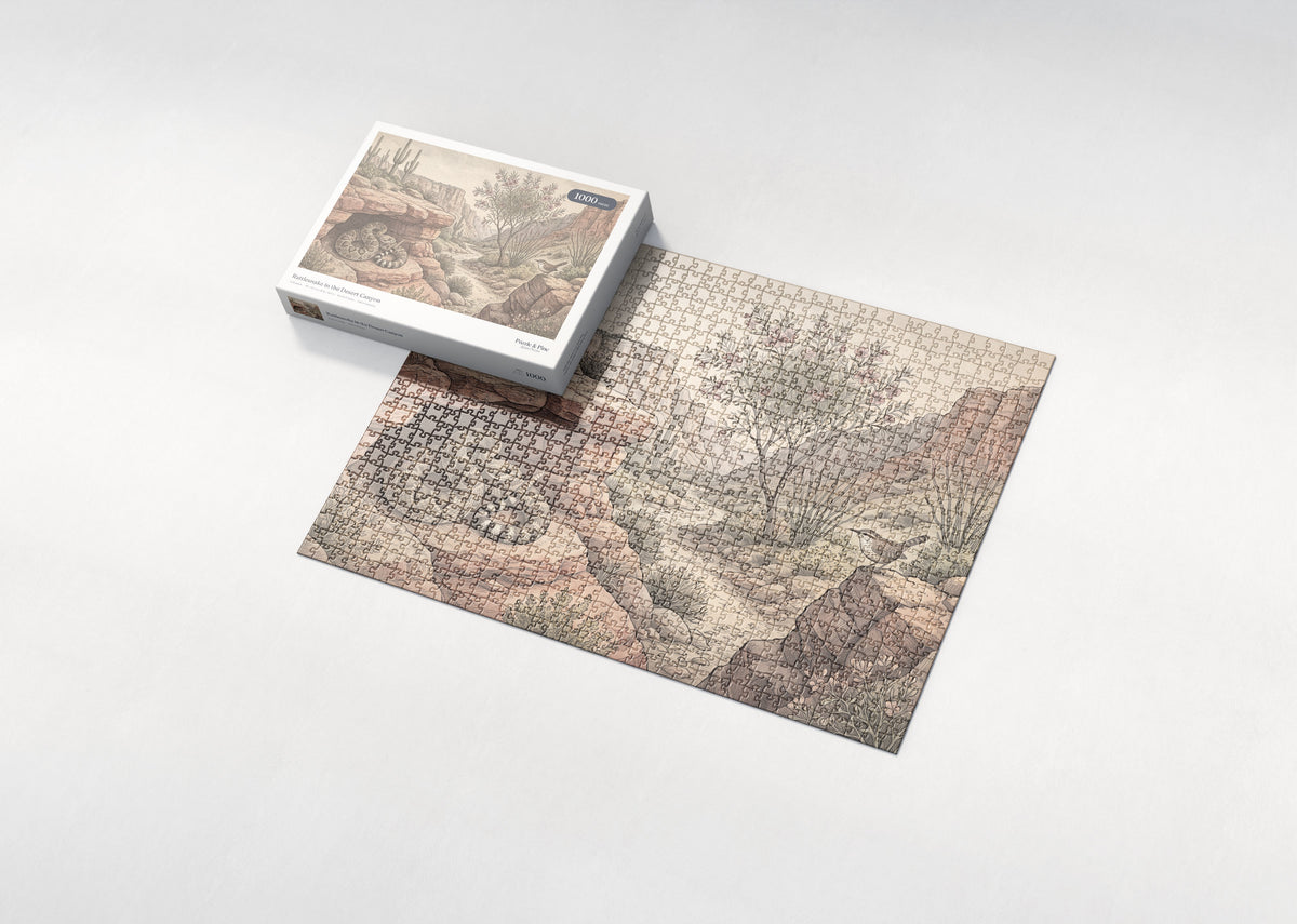 Rattlesnake in the Desert Canyon jigsaw puzzle - box and puzzle