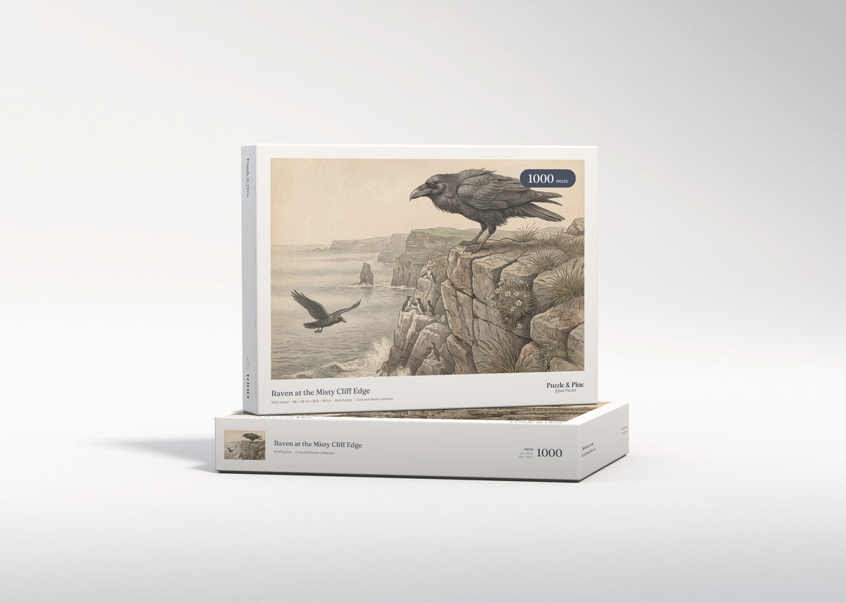 Raven at the Misty Cliff Edge jigsaw puzzle - gift box