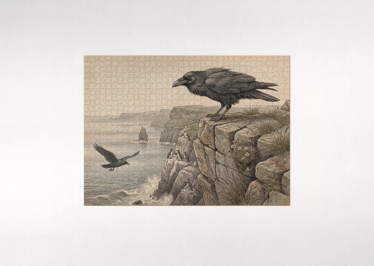 Raven at the Misty Cliff Edge jigsaw puzzle - flat puzzle