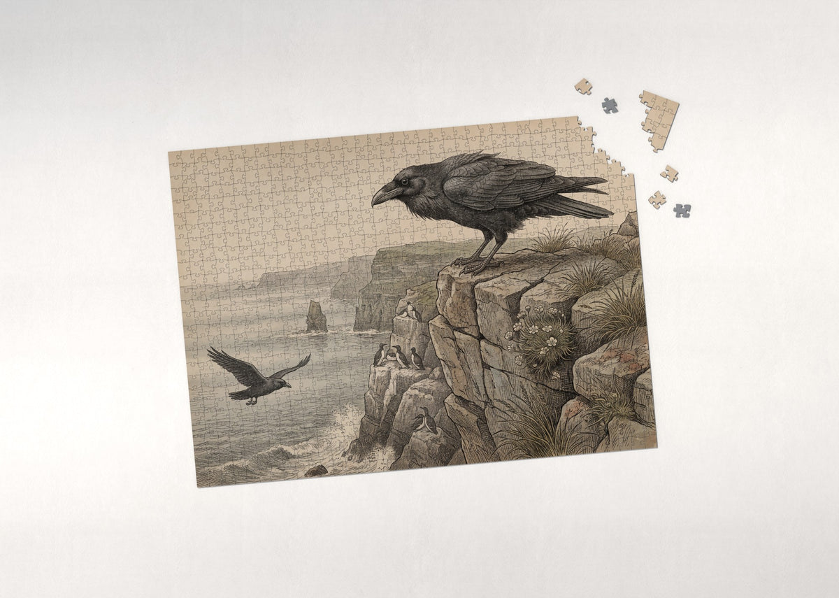Raven at the Misty Cliff Edge jigsaw puzzle - puzzle with loose pieces