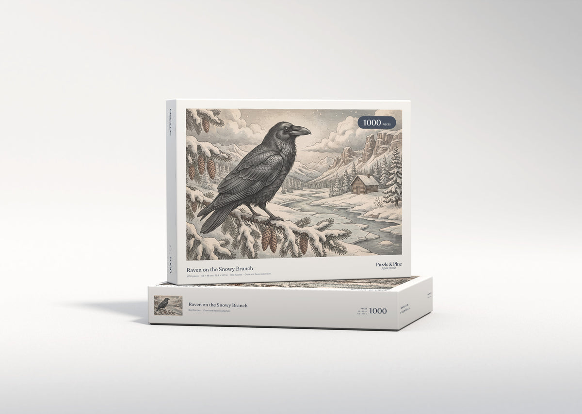 Raven on the Snowy Branch jigsaw puzzle - gift box