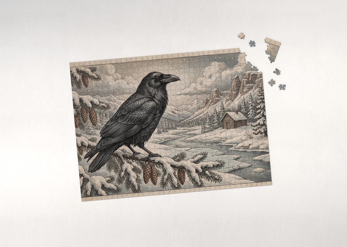 Raven on the Snowy Branch jigsaw puzzle - puzzle with loose pieces