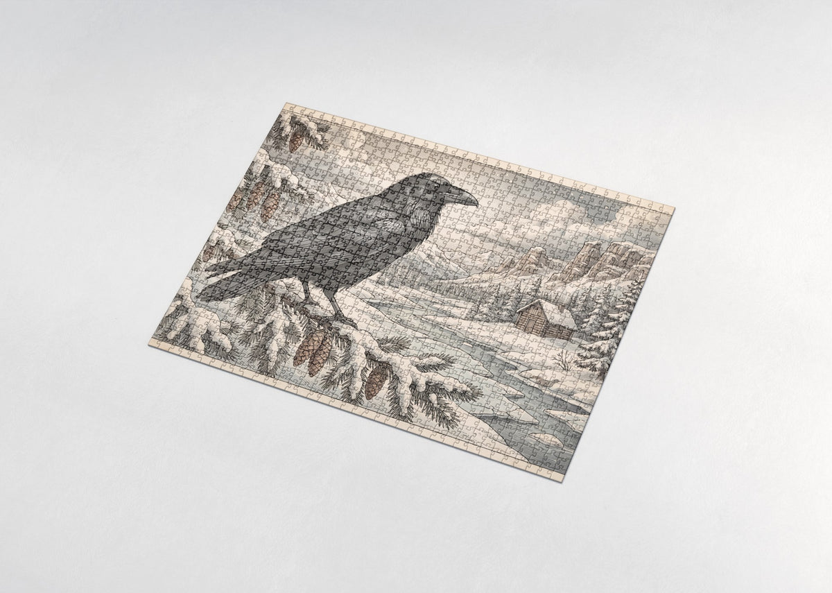 Raven on the Snowy Branch jigsaw puzzle - assembled puzzle