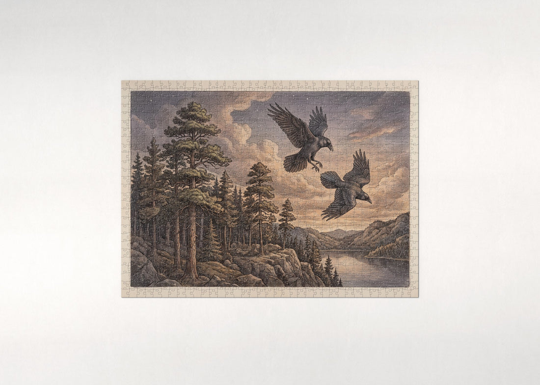 Ravens Above the Twilight Pines jigsaw puzzle - gift box