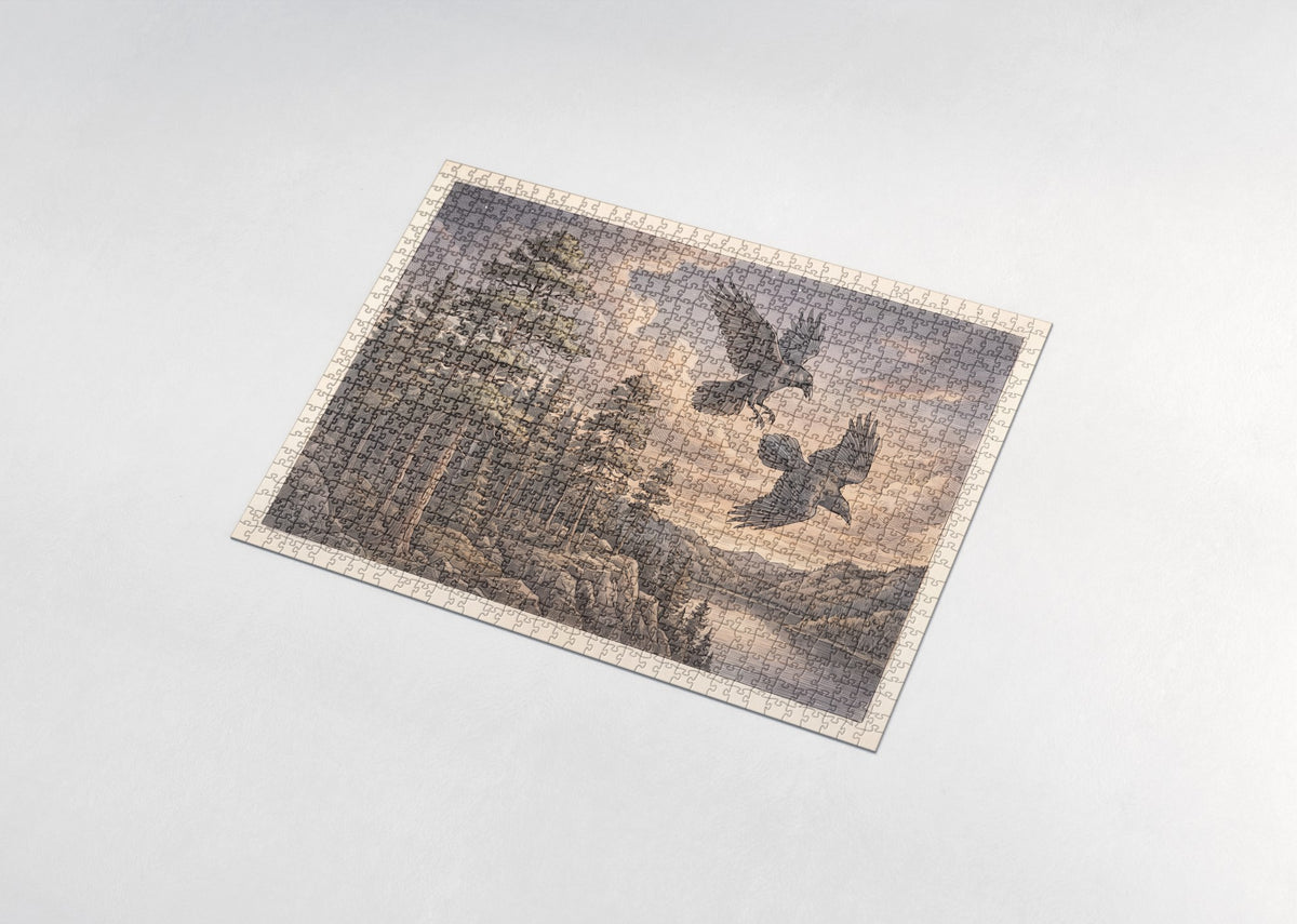 Ravens Above the Twilight Pines jigsaw puzzle - assembled puzzle