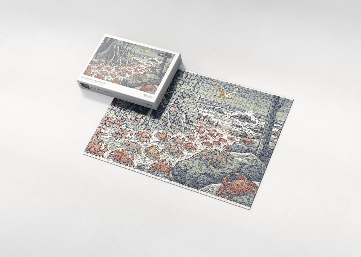 Red Crabs of the Island Migration jigsaw puzzle - box and puzzle