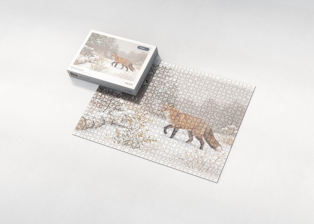 Red Fox in the Snow jigsaw puzzle - box and puzzle