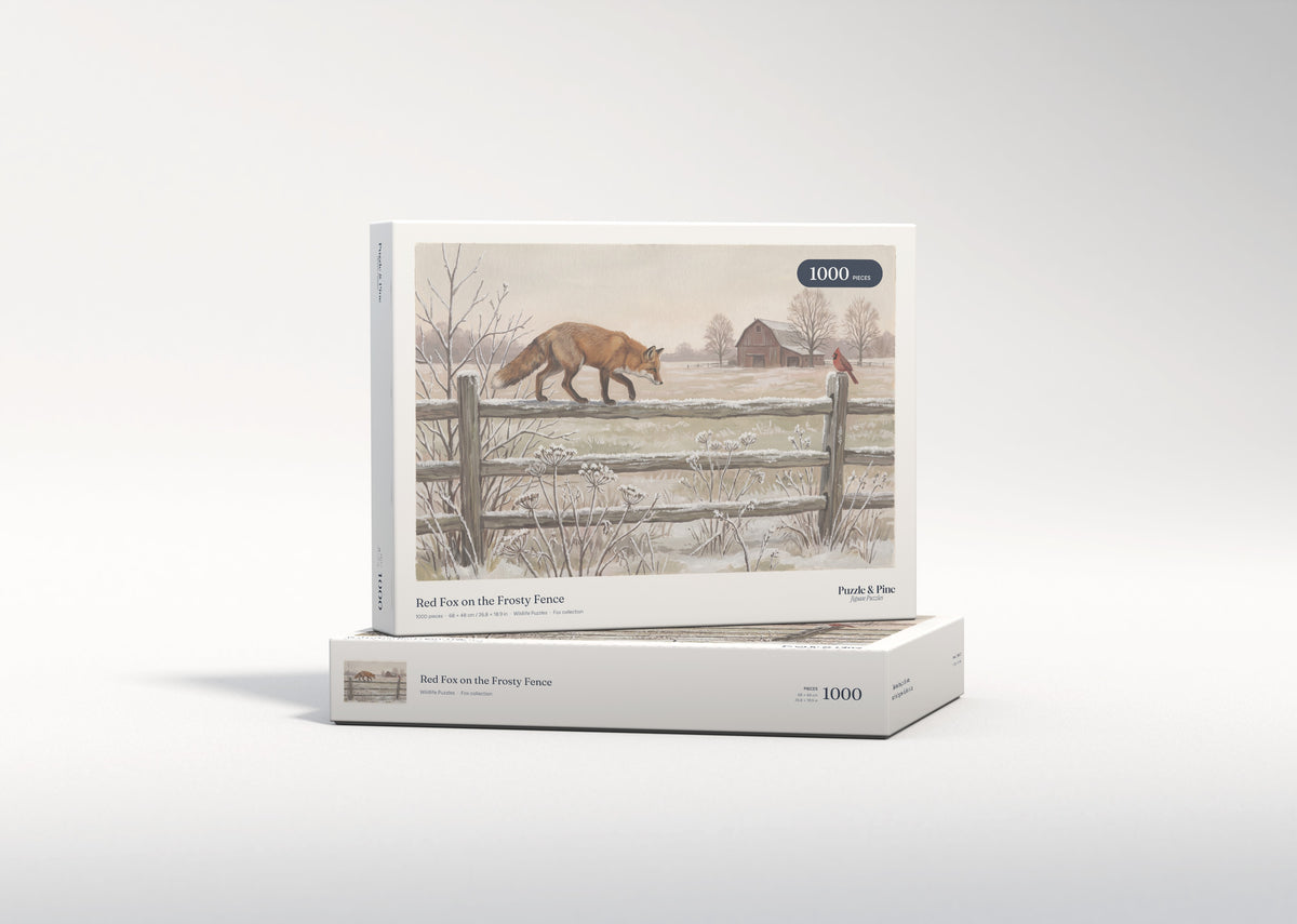 Red Fox on the Frosty Fence jigsaw puzzle - gift box