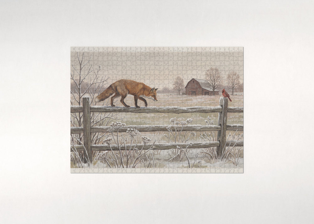 Red Fox on the Frosty Fence jigsaw puzzle - flat puzzle