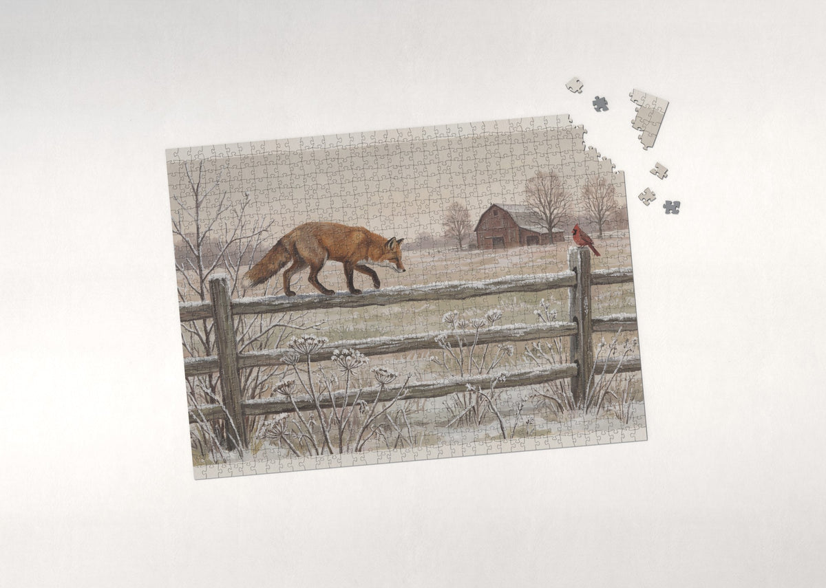 Red Fox on the Frosty Fence jigsaw puzzle - puzzle with loose pieces