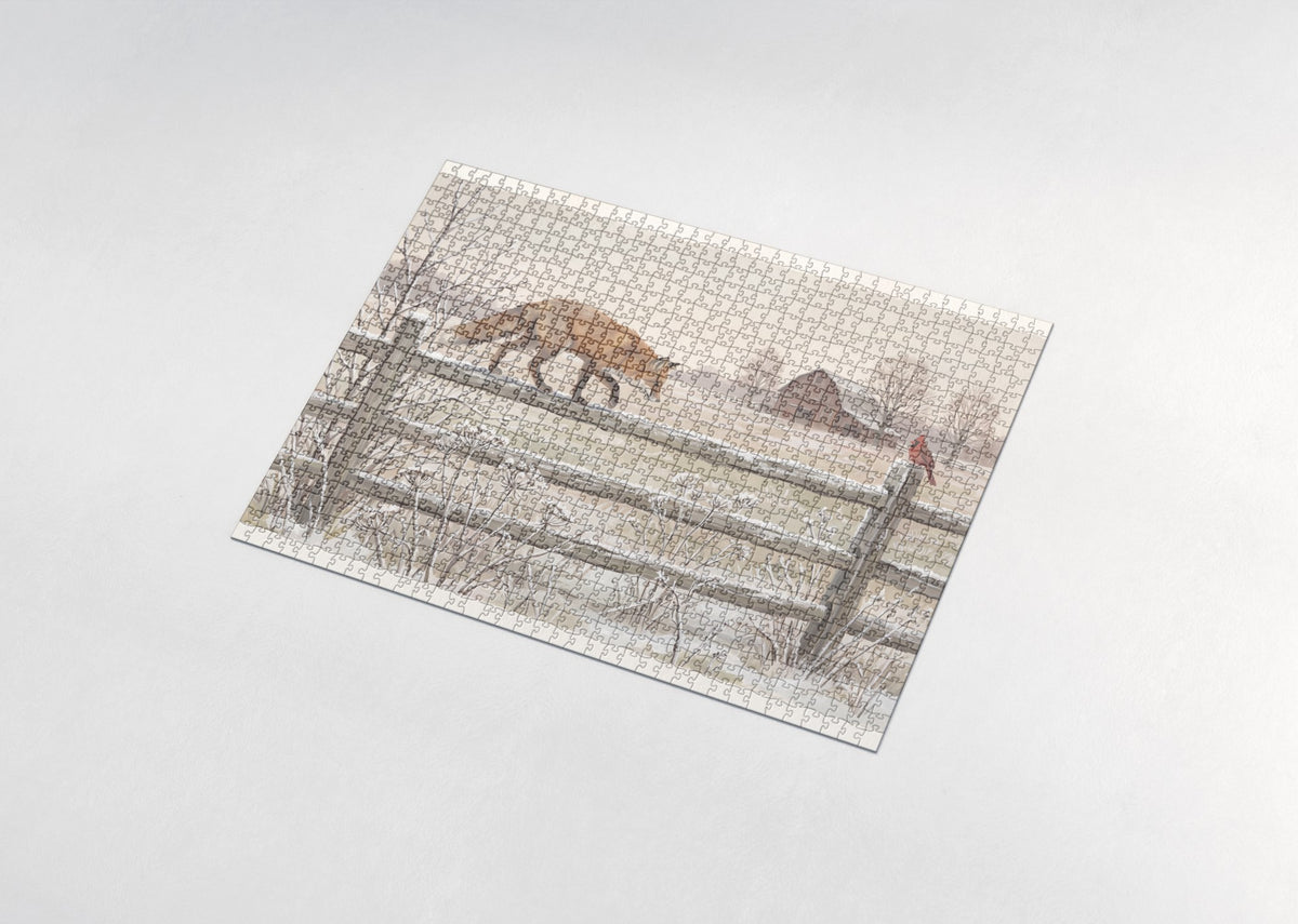 Red Fox on the Frosty Fence jigsaw puzzle - assembled puzzle