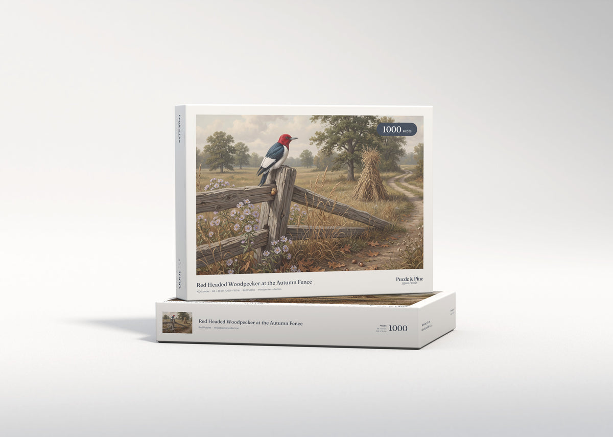 Red Headed Woodpecker at the Autumn Fence jigsaw puzzle - gift box