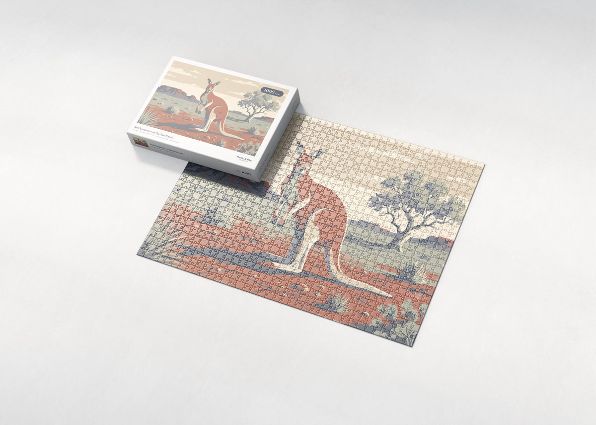 Red Kangaroo on the Red Earth jigsaw puzzle - box and puzzle