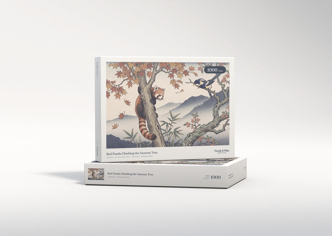 Red Panda Climbing the Autumn Tree jigsaw puzzle - gift box
