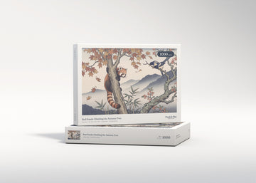 Red Panda Climbing the Autumn Tree jigsaw puzzle - gift box