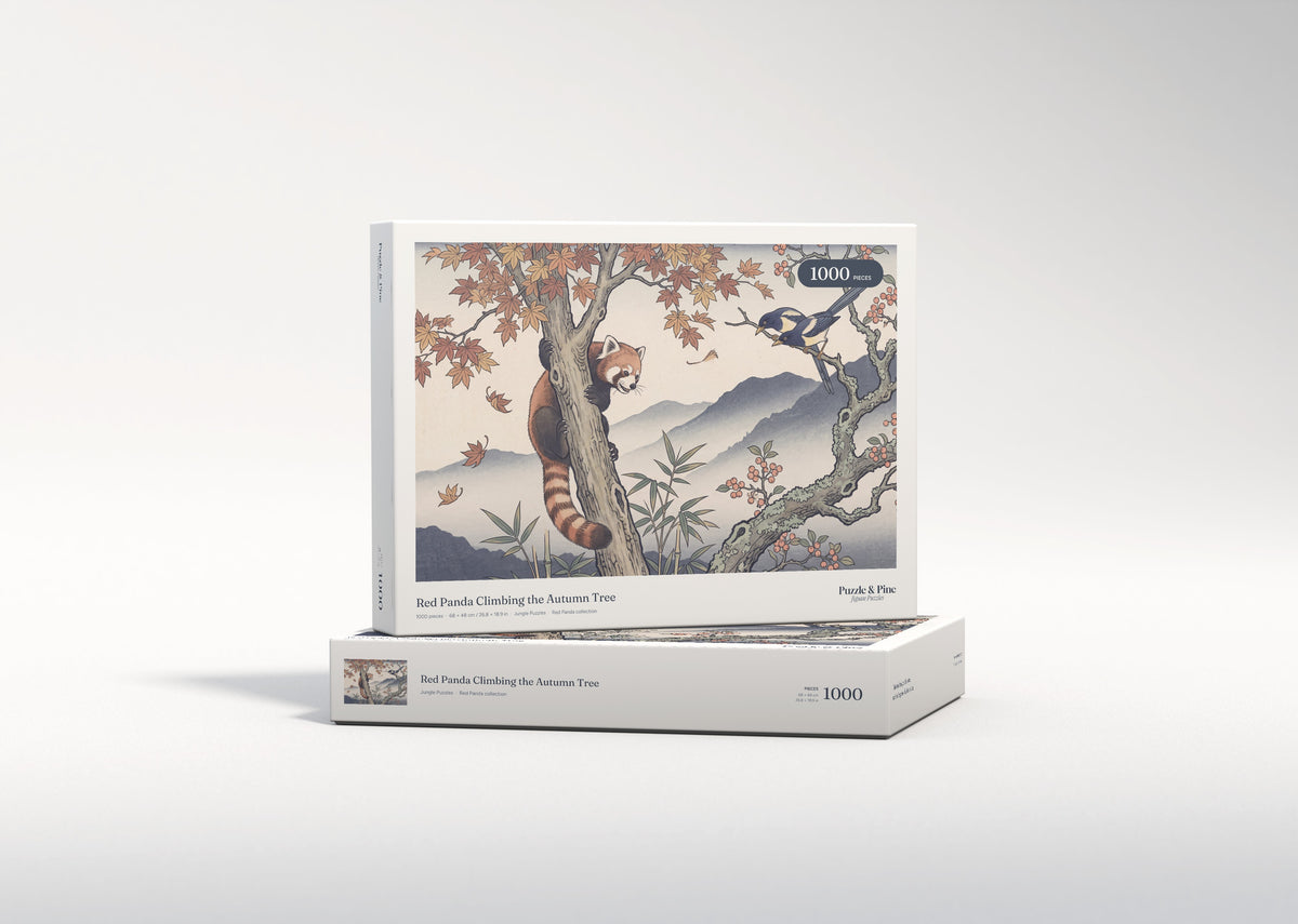 Red Panda Climbing the Autumn Tree jigsaw puzzle - gift box
