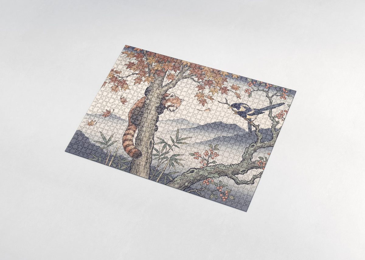 Red Panda Climbing the Autumn Tree jigsaw puzzle - assembled puzzle