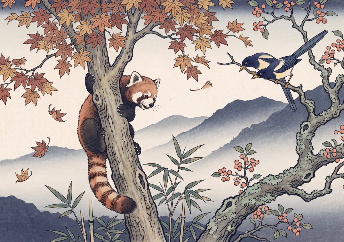 Red Panda Climbing the Autumn Tree jigsaw puzzle